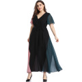 2021 New Arrival A-line Maxi Dress splicing plus size v-neck stitching color contrast loose casual dress